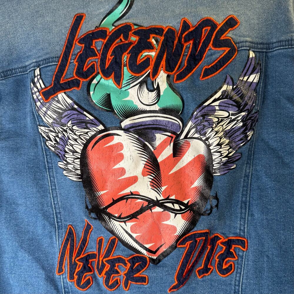 Black Pike LEGENDS NEVER DIE Juice Wrld Denim Coat Jean Jacket Size Large